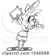Royalty Free RF Clip Art Illustration Of A Cartoon Black And White Outline Design Of A Female Coach Screaming by toonaday