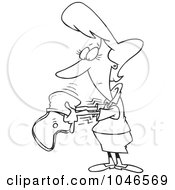 Royalty Free RF Clip Art Illustration Of A Cartoon Black And White Outline Design Of A Woman Dumping A Coin Out Of Her Purse by toonaday