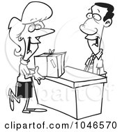 Royalty Free RF Clip Art Illustration Of A Cartoon Black And White Outline Design Of A Woman Shipping A Package
