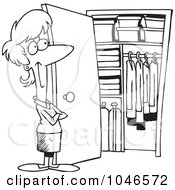 Cartoon Black And White Outline Design Of A Woman With A Clean Closet