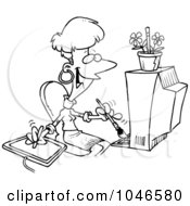 Royalty Free RF Clip Art Illustration Of A Cartoon Black And White Outline Design Of A Female Illustrator
