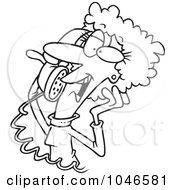 Royalty Free RF Clip Art Illustration Of A Cartoon Black And White Outline Design Of A Woman Flirting On A Phone