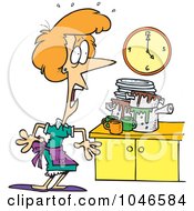 Cartoon Woman Panicking In A Messy Kitchen