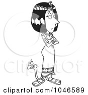 Cartoon Black And White Outline Design Of Cleopatra With A Snake