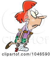 Poster, Art Print Of Cartoon Woman Using Crutches