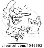 Royalty Free RF Clip Art Illustration Of A Cartoon Black And White Outline Design Of A Woman Reading Exciting News