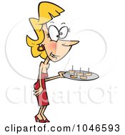 Royalty Free RF Clip Art Illustration Of A Cartoon Party Hostess Serving Snacks by toonaday