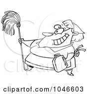 Poster, Art Print Of Cartoon Black And White Outline Design Of A Woman Cleaning