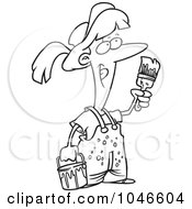 Royalty Free RF Clip Art Illustration Of A Cartoon Black And White Outline Design Of A Female Painter