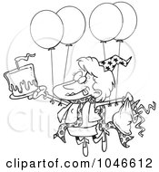 Poster, Art Print Of Cartoon Black And White Outline Design Of A Birthday Party Woman