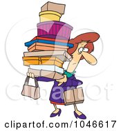 Poster, Art Print Of Cartoon Shopping Woman Carrying Packages