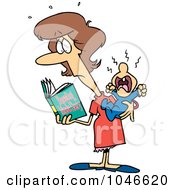 Poster, Art Print Of Cartoon New Mom Reading A Parenting Book