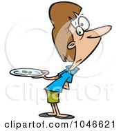 Cartoon Hungry Woman Holding A Plate With Three Peas