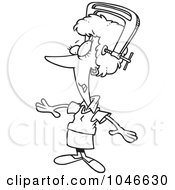 Royalty Free RF Clip Art Illustration Of A Cartoon Black And White Outline Design Of A Woman With A Lot Of Pressure On Her Head