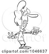 Royalty Free RF Clip Art Illustration Of A Cartoon Black And White Outline Design Of A Woman Holding Poison