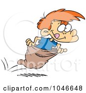 Poster, Art Print Of Cartoon Boy Hopping In A Sack Race