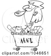 Poster, Art Print Of Cartoon Black And White Outline Design Of A Woman In A Mail Cart