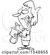 Royalty Free RF Clip Art Illustration Of A Cartoon Black And White Outline Design Of A Woman Diggin In Her Purse