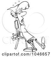 Poster, Art Print Of Cartoon Black And White Outline Design Of A Tired Maid Sitting In A Chair