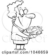 Royalty Free RF Clip Art Illustration Of A Cartoon Black And White Outline Design Of A Proud Granny