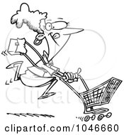 Royalty Free RF Clip Art Illustration Of A Cartoon Black And White Outline Design Of A Woman Power Shopping