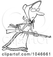 Cartoon Black And White Outline Design Of A Pioneer Woman Holding A Gun