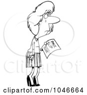 Royalty Free RF Clip Art Illustration Of A Cartoon Black And White Outline Design Of A Crying Businesswoman Holding A Pink Slip