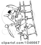 Royalty Free RF Clip Art Illustration Of A Cartoon Black And White Outline Design Of A Pirate Woman Holding A Sword