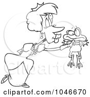Royalty Free RF Clip Art Illustration Of A Cartoon Black And White Outline Design Of A Princess Kissing A Frog by toonaday