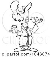 Royalty Free RF Clip Art Illustration Of A Cartoon Black And White Outline Design Of A Sick Woman Popping Pills by toonaday