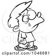 Royalty Free RF Clip Art Illustration Of A Cartoon Black And White Outline Design Of A Boy Crying