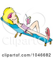Poster, Art Print Of Cartoon Woman Sun Bathing With A Beverage