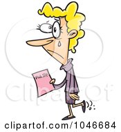 Royalty Free RF Clip Art Illustration Of A Cartoon Sad Businesswoman Holding A Pink Slip by toonaday