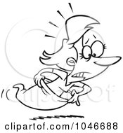 Cartoon Black And White Outline Design Of A Woman Racing In A Sack