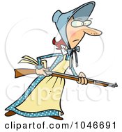 Royalty Free RF Clip Art Illustration Of A Cartoon Pioneer Woman Holding A Gun