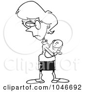 Poster, Art Print Of Cartoon Black And White Outline Design Of A Protective Mother