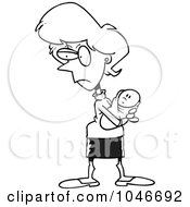 Royalty Free RF Clip Art Illustration Of A Cartoon Black And White Outline Design Of A Protective Mother