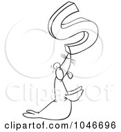 Poster, Art Print Of Cartoon Black And White Outline Design Of A Seal Holding Up The Letter S
