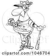 Royalty Free RF Clip Art Illustration Of A Cartoon Black And White Outline Design Of A Baseball Player Drinking A Beverage