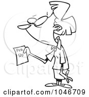 Poster, Art Print Of Cartoon Black And White Outline Design Of A Businesswoman Holding A Pink Slip