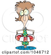 Royalty Free RF Clip Art Illustration Of A Cartoon Woman Standing In Shallow Water With A Life Buoy by toonaday