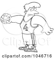 Royalty Free RF Clip Art Illustration Of A Cartoon Black And White Outline Design Of A Basketball Man
