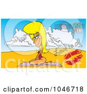 Poster, Art Print Of Cartoon Beach Woman On A Post Card