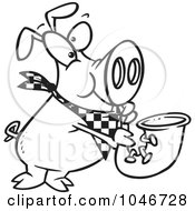 Poster, Art Print Of Cartoon Black And White Outline Design Of A Pig Playing A Saxophone