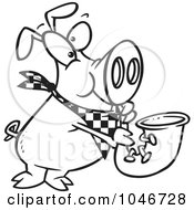 Royalty Free RF Clip Art Illustration Of A Cartoon Black And White Outline Design Of A Pig Playing A Saxophone by toonaday
