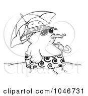 Royalty Free RF Clip Art Illustration Of A Cartoon Black And White Outline Design Of A Sandman On A Beach With An Umbrella