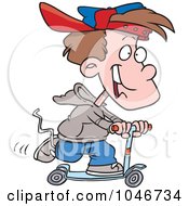 Royalty Free RF Clip Art Illustration Of A Cartoon Boy Riding A Scooter by toonaday