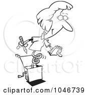 Cartoon Black And White Outline Design Of A Secretary Jack In The Box