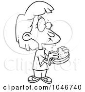 Royalty Free RF Clip Art Illustration Of A Cartoon Black And White Outline Design Of A Girl Eating A Sandwich by toonaday