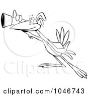 Poster, Art Print Of Cartoon Black And White Outline Design Of A Scoping Bird Using A Telescope